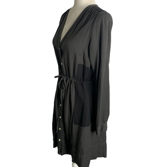 Gap Button Down Long Sleeve Dress 4 Grey V Neck Pockets Drawstring Tie Waist - Picture 3 of 6